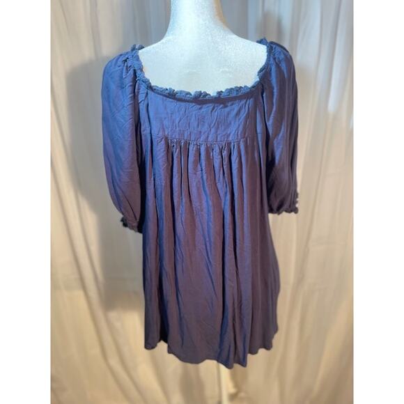 Laffaire Size Large‎ Blouse Smocked Bodice Short Sleeve Dark Blue - Picture 2 of 4